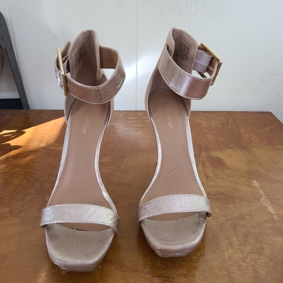 Calvin Klein Stiletto Ankle Strap Gold Beige Sexy! - Picture 8 of 12